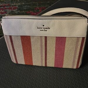 Kate Spade White, Pink, Orange and Red Crossbody Bag with Striking Stripes